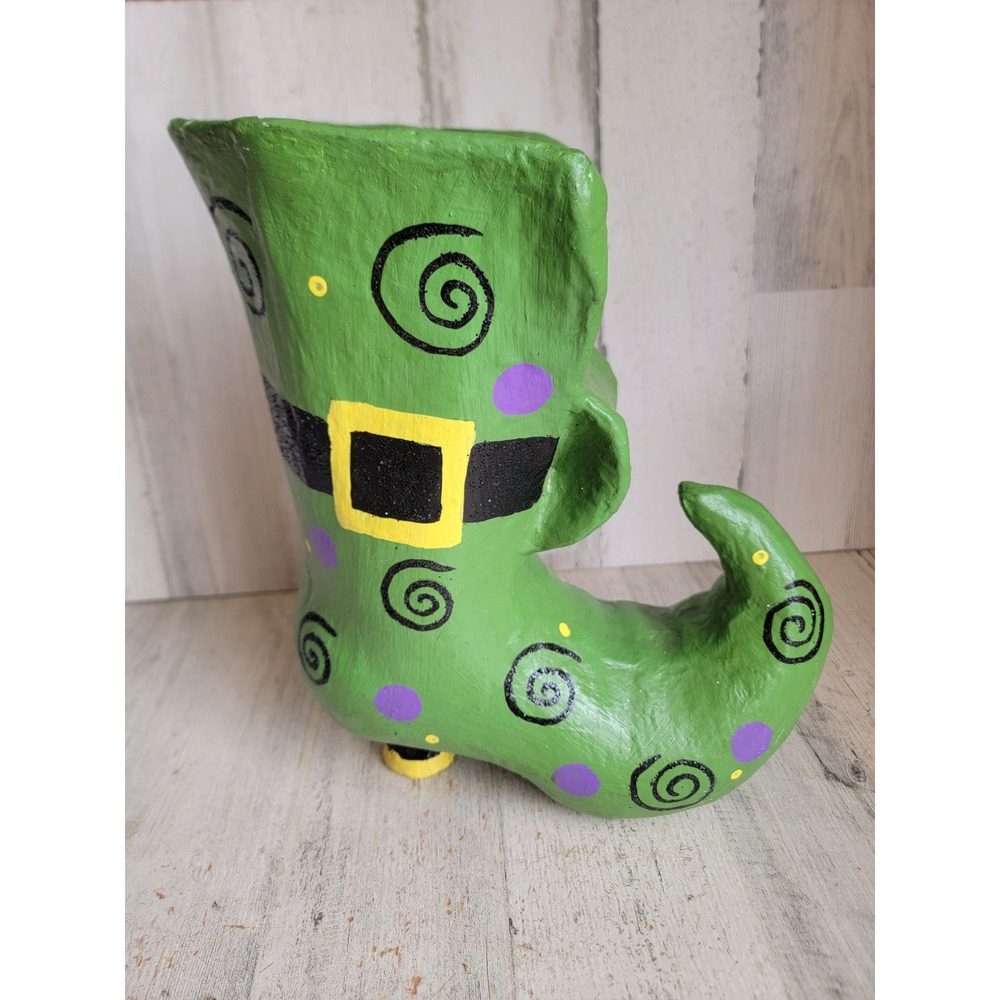 Unique paper mache elf shoe green vintage swirl glitter Xmas home decor